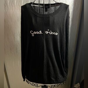 Rachel Zoe Black Sweater with 'Good Vibes' Embroidery